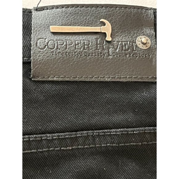 Copper Rivet Jean Shorts Mens 38 Black Hip Hop Denim Distressed Paint Patched - Picture 4 of 12